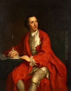 Portrait Of A Gentleman, In A Red Cloak, Writing At A Table