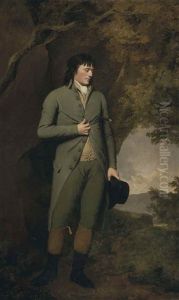 Portrait Of Thomas Oldknow (c.1755/6-1791) Of Marple, Full-length, In A Green Suit And Breeches, In A Landscape by Josepf Wright Of Derby