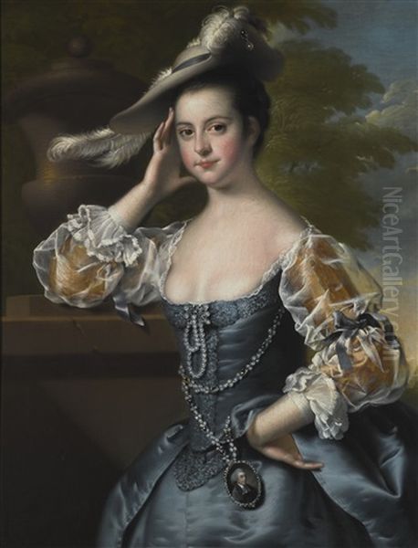 A Portrait Of Susannah Hope (1744-1807), A Portrait Miniature Of Her Husband Reverend Charles Hope Of Derby At Her Waist - view 1