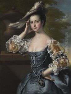 A Portrait Of Susannah Hope (1744-1807), A Portrait Miniature Of Her Husband Reverend Charles Hope Of Derby At Her Waist by Josepf Wright Of Derby