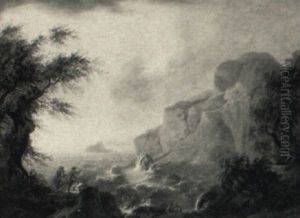 Landscape With A Ship Foundering And Breaking On The Rocks By The Shore by Richard (of Liverpool) Wright