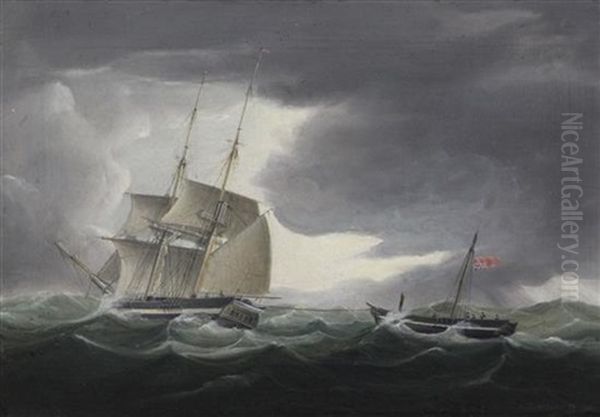 Sailing Ship Taking A Stricken Ship Under Tow - view 1