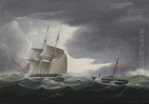 Sailing Ship Taking A Stricken Ship Under Tow