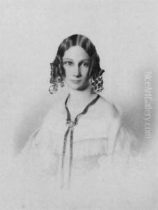 A Lady, In White Dress With Fine Shawl, Gold And Sapphire Drop Earrings, Hair Necklace With Enamel Brooch