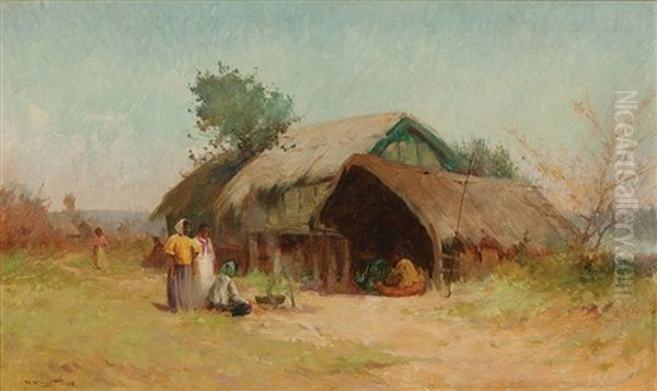 Figures Before A Whare - view 1