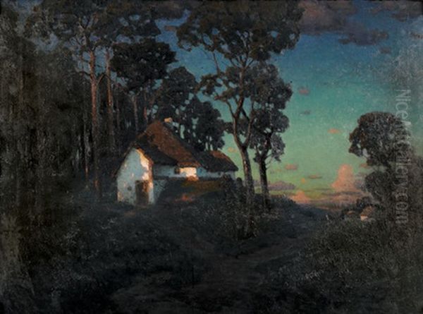 Pinienlandschaft Mit Bauernhausern Im Abendrot - view 1