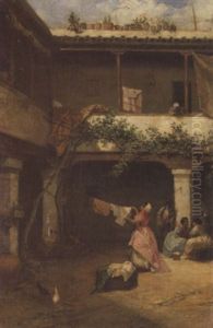 A Spanish Courtyard by Manuel Wssel De Guimbarda