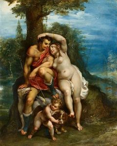 Venus And Adonis by Joachim Anthonisz Wtewael