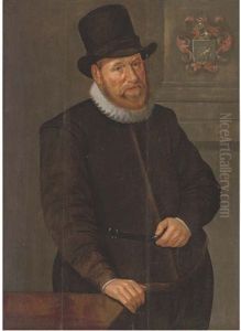 Portrait Of A Gentleman In A Black Costume With A White Ruff, By A Table by Peter Wtewael