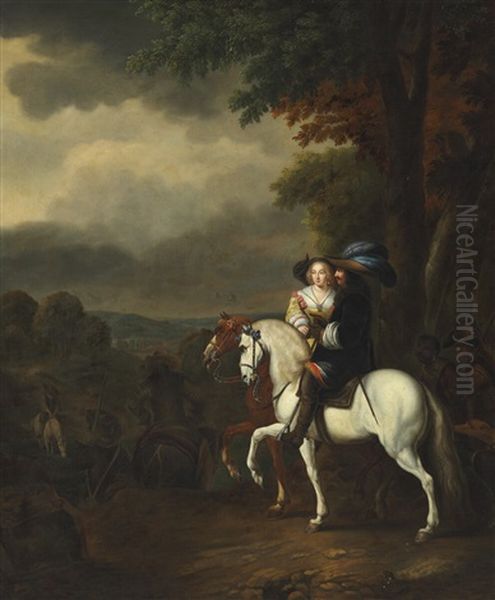 An Elegant Couple Riding In A Wide Landscape - view 1