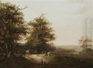 Landscape With Shepherds And Travellers by Heinrich Johann Wuest
