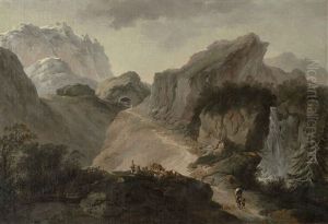 Der Wasserfall Im Schachenthal Ct. Uri by Heinrich Johann Wuest