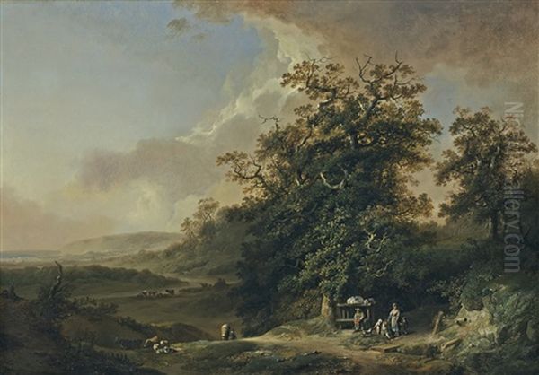 Landschaft Mit Reisenden An Einem Flussufer Landschaft Mit Fischern, Hirten Und Vieh (2 Works) - view 1
