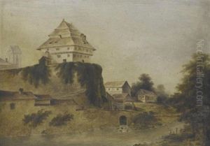 Hauser Am Fluss by Heinrich Johann Wuest