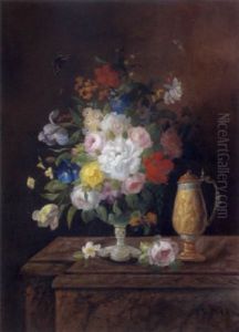 Groses Dekoratives Blumenstilleben Mit Einem Vergoldeten Prunkpokal by Eduard Wuger