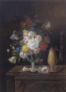 Groses, Dekoratives Blumenstilleben Mit Einem Vergoldeten Prunkpokal by Eduard Wuger