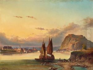 Blick Entlang Des Rheins Aus Koblenz Mit Der Stadt Und Ehrenbreitstein by Carl Wuelfing