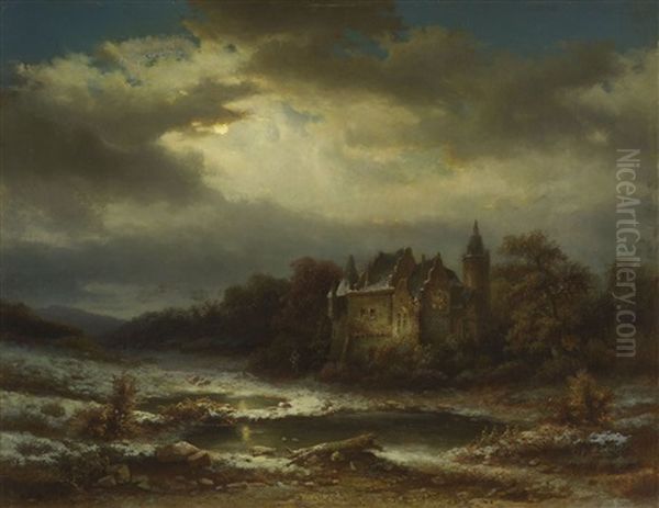 Schloss In Nachtlicher Winterlandschaft - view 1