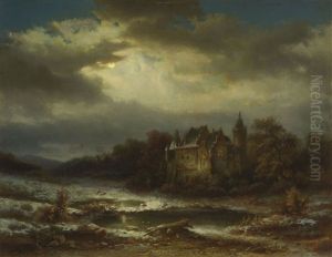 Schloss In Nachtlicher Winterlandschaft