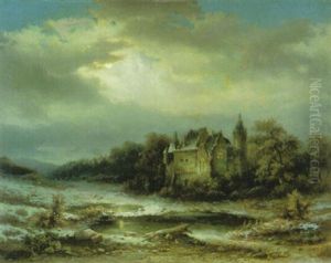 Winterlandschat Mit Einem Renaissanceschloss Im Verschneiten Wald by Carl Wuelfing