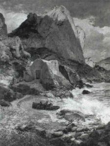A Rocky Coastal View With Boys Pushing A Boat, Capri by Wilhelm Wunderwald