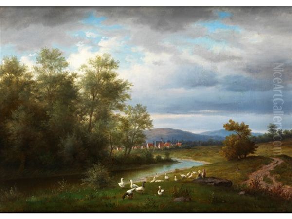 Sommerliche Landschaft Mit Gansen - view 1