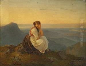 Sitzende Junge Frau Im Elbsandsteingebirge by Friedrich August Wuenschmann