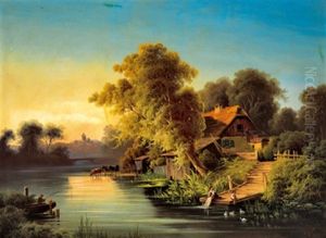 Wascherin Am Flusufer by Franz Wurbel