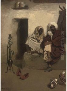 Arabs In Conversation By A Doorway by Franz Wurbel
