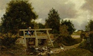 Parti Fra Maalov. Smaborn Betragter Aender Fra En Bro by Carl Wurtzen