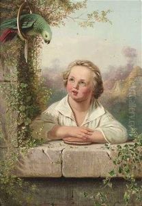 Ein Kleiner Junge Beobachtet Einen Papagai