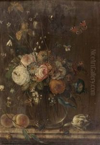 Blumen In Glasvase Mit Zahlreichen Insekten by Johann Matthias Wurzer