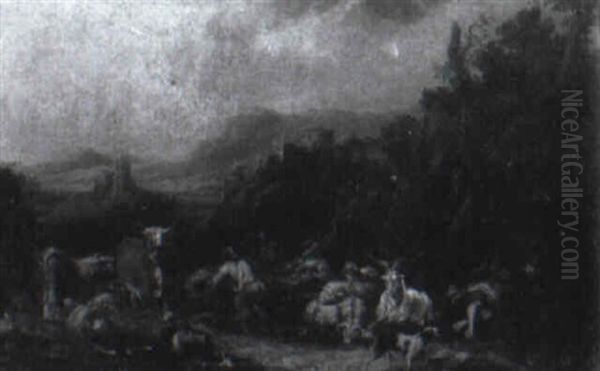 Extensive Rocky Landscape With Cattle And Goats By A Waterfall - view 1