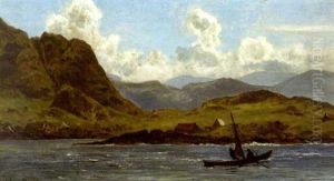 Mountainous Coast With Sailing Dory by Alexander Ferdinand Wust