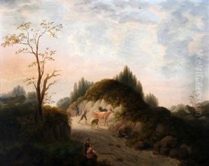 Herders Met Vee In Heuvelachtig Landschap by Christopher (Christoffel) Wust