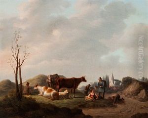 Travelers Resting Alongside A Road by Christopher (Christoffel) Wust