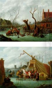 Boors Fighting On The Ice by Christopher (Christoffel) Wust
