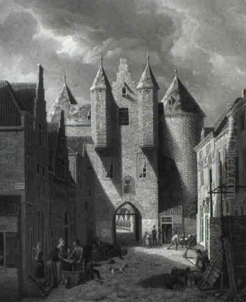 View Of A Town With Soldiers And Townsfolk - view 1