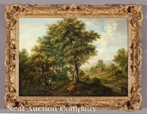 Upland Landscape: Cottage, Shepherds And Sheep by Johann-Heinrich Wuest