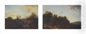 Landschaft Mit Wasserfall (+ Landschaft; 2 Works) by Johann-Heinrich Wuest
