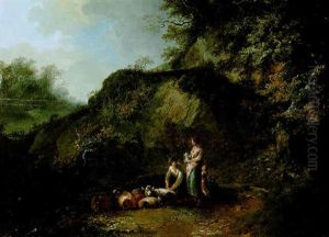 Felsige Landschaft Mit Hirten Und Schafen by Johann-Heinrich Wuest