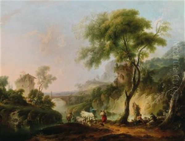 A Mediterranean Landscape With Shepherds And Their Flock - view 1