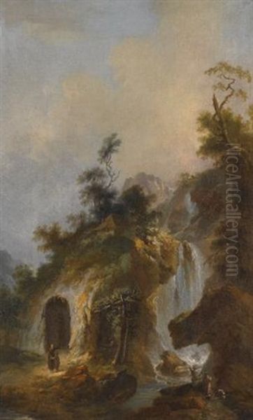 A Landscape With A Hermit's Shrine At The Bottom Of A Waterfall, Possibly The Falls At Tivoli - view 1