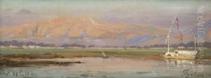 Blick Uber Den Nil Mit Einer Dahabije Nach Westen Auf Theben by Carl Wuttke