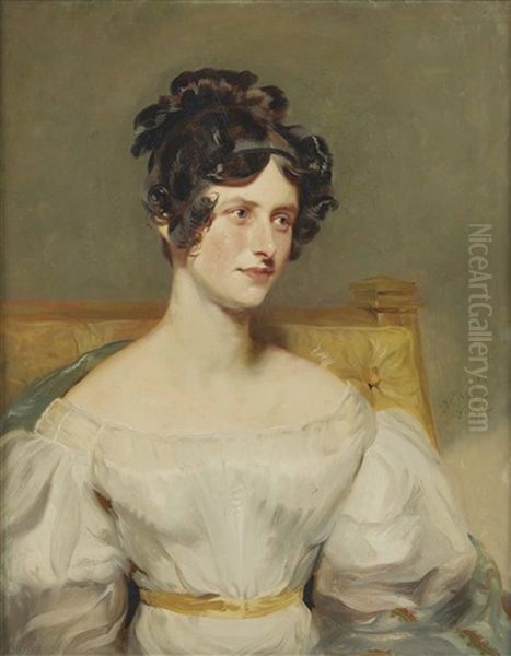 Portrait Of Mrs. Henry William Wilson, Seated Half-length, In A White Dress - view 1