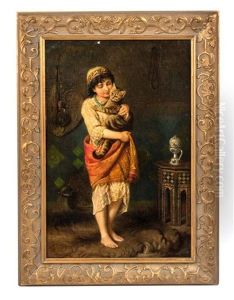 Interior Scene With Girl And Cat, 1884 by Francis John Wyburd
