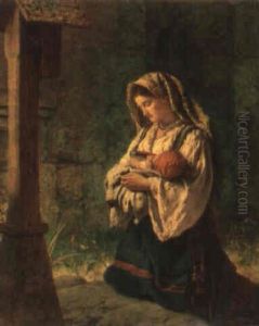 Mother And Child Before A Shrine