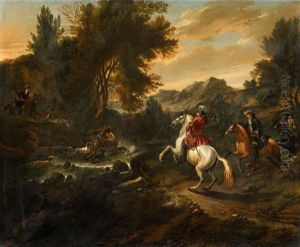 Stag Hunt In A Wooded Landscape Stag Hunt In A Wooded Landscape