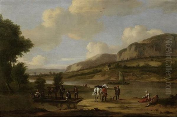 An Extensive River Landscape With Figures Waiting For A Ferry - view 1
