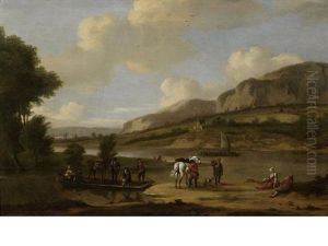 An Extensive River Landscape With Figures Waiting For A Ferry